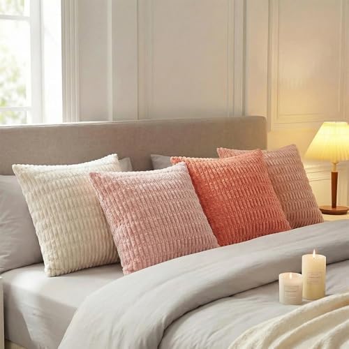 Fancy Homi 4 Packs Decorative Throw Pillow Covers for Living Room Couch Bed, Modern Farmhouse Boho Home Décor Accent Cushion Case, 20" x 20", Pink Series - Image 3