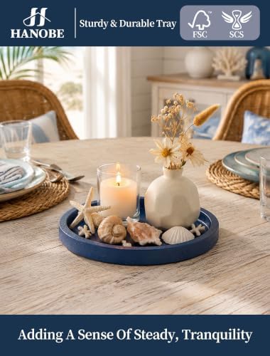 Hanobe Navy Blue Round Decorative Trays for Coastal Coffee Table Decor, 39" - Image 6