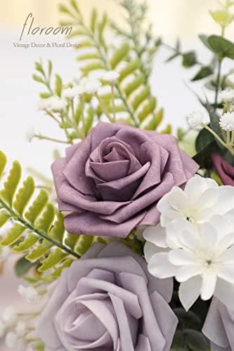 Floroom Artificial Flowers 25pcs Real Looking Plum Ombre Colors Foam Fake Roses with Stems for DIY Wedding Bouquets Bridal Shower Floral Centerpieces Party Tables Home Decorations - Image 5
