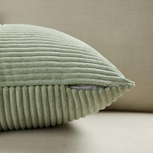 Fancy Homi 2 Packs Sage Green Euro Decorative Throw Pillow Covers 26x26 Inch for Bedroom Couch Bed, Farmhouse Boho Home Decor, Soft Corss Corduroy Patchwork Textured Square Cushion Case 66x66 cm - Image 4