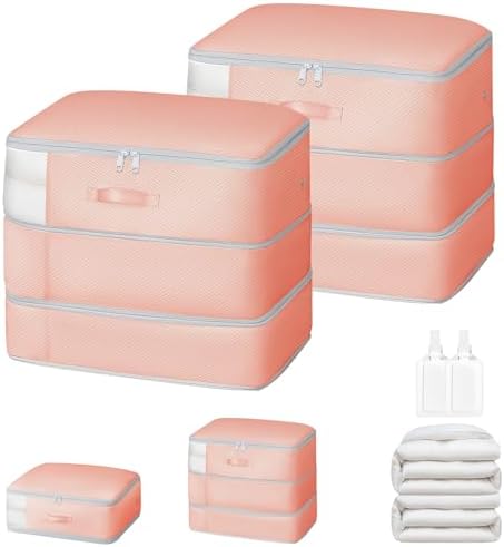 Comforter Storage Bag - Large Capacity Blanket Storage Bags 3-Layer Ultra Space Saving Self Compression Organizer, Washable Compression Bags for Storage Comforter Blanket, 2-Pack, Pink by EasortmPackingCubes