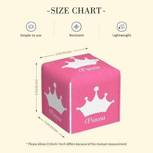 Leather Tissue Box Holder Pink Princess Crown Tissue Box Cover Square Waterproof Tissue Holder Organizer Modern Napkin Holder for Bedroom Dresser Night Stand Office Desk - Image 2