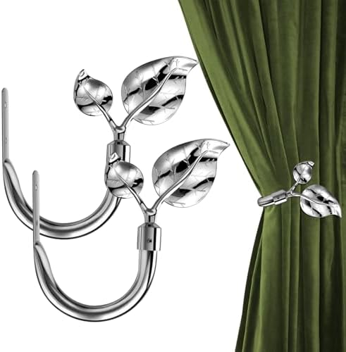 HIKMLK Leaf Shaped Curtain Tieback Holdbacks 2pcs, Handmade Metal Curtain Side Holders for Wall, Curtain Hook Pull Backs for Drapes Window Decoration by HIKMLK