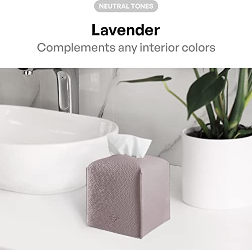 Carrotez Tissue Box Cover, [Refined] Modern PU Leather Square Tissue Box Holder - Decorative Holder/Organizer for Bathroom Vanity Countertop, Night Stands, Office Desk & Car 5"X5"X5" - Lavender - Image 3