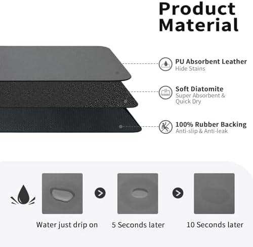 HotLive Dish Drying Mat for Kitchen Counter, Heat Resistant Drainer Mats with Non-slip Rubber Backed, Hide Stain Kitchen Super Absorbent Draining Mat, Easy to Clean Dish Rack Pad, Dark Grey 16"x18" - Image 2