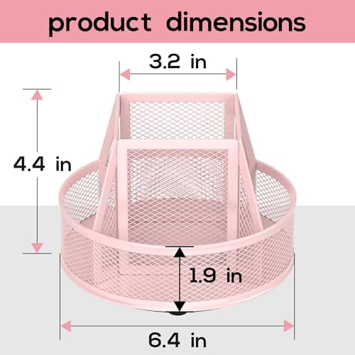 YINGHUA 360°Rotating Mesh Desk Organizer & Pen Holder - Pink - Image 2