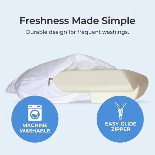 Padded Replacement Cover, 5.5 in. Thick - Soft Cotton-Blend Zippered Case for Memory Foam Arm & Side Sleeper Pillow, Machine Washable, White - Image 5