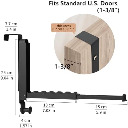RFOUO Over The Door Hooks Hanger,Fit Door up to 1 3/8", Black, 1 Pack - Image 3