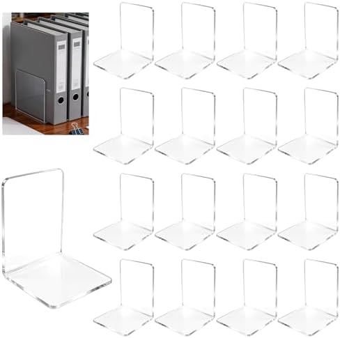 16 Pcs Acrylic Bookends, Book Ends Clear Acrylic Bookends for Shelves, Transparent Bookend Organizer, Book Holder Stand Decorative, Book Stoppers for Heavy Duty Books, CD, File, Video Games by Unknown