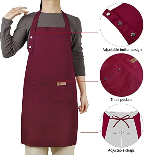 Hongsome Adjustable Button Apron for Women Men Artist Painting Pottery Garden Cooking Kitchen Chef 3 Pockets Waterproof M-XXL - Image 4