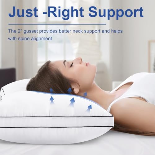 Premium Pillows Queen Size Set of 2, Fluffy and Supportive 7D Down Alternative Bed Pillows, Luxury Soft Hotel Quality Gusseted Pillow for Side Back Stomach Sleepers, Relief Neck Head and Shoulder Pain - Image 2