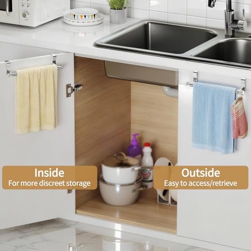 STWWO Brushed Over Cabinet Towel Holder for Kitchen Cabinet Doors, 2 Pack - Image 6