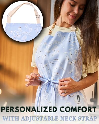 Premium Adjustable Cooking Aprons for Women with Pockets| Poly-Cotton Waterproof Kitchen Apron| Cute Floral Design, Long Ties - Image 6
