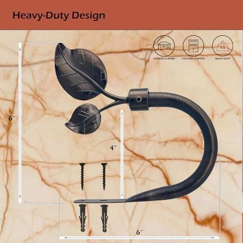 Leaf Curtain Holdbacks, Set of 2 - Wall Mounted Metal Tieback Hooks for Curtains, Adjustable Finial, Antique Bronze - Image 4