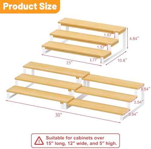 3-Tier Expandable Bamboo & Iron Can Organizer, Holds 30 Cans, White - Image 5