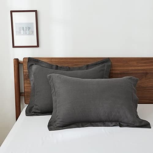 100% French Linen Pillow Shams Basic Style - Pack of 2 - Washed Solid Color Natural Flax Soft Breathable - Dark Grey, 20'' x 26'' by KingLinens