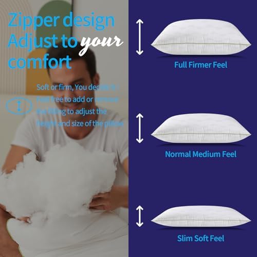 Bed Pillows Queen Size Set of 4,for Sleeping, Adjustable Queen Pillows 4 Pack with Zipper, Cooling Hotel Quality with Premium Soft Down Alternative Fill - Image 4