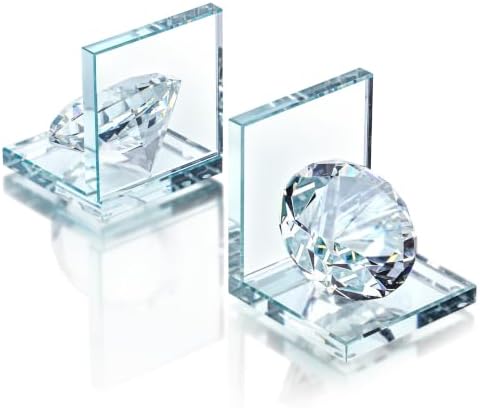 1 Pair Crystal Bookends with 80mm Clear Diamond for Heavy Books by QFkris