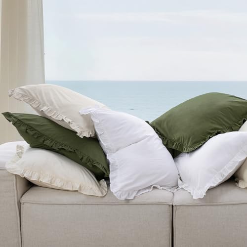 PHF Washed Cotton Ruffle Pillowcases King 20"x36", Cream, 2 Pack, No Insert - Image 6