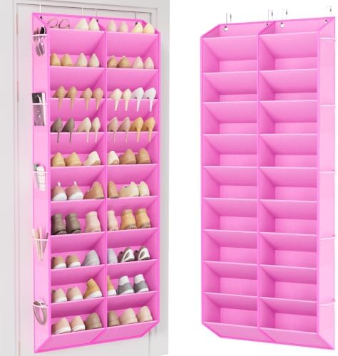LANTEFUL Over the Door Shoe Organizer, Hanging Shoe Rack for Closet Door Shoe Storage for 30 Pairs Sneaker and Boots, Large Shoe Holder for Door with 10 Side Pockets, Space Saving, Pink by LANTEFULforTidyingHouse