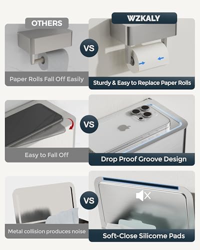 Toilet Paper Holder, Stainless Steel Wall Mount Bathroom Organizer with Shelf, Flushable Wipes Dispenser Storage Fits Any Bathroom and Hide Your Wet Wipes, Regular Roll (nickel) - Image 3