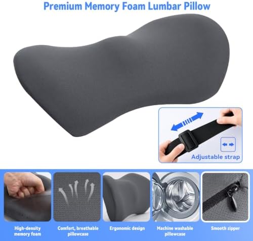 Lumbar Support Pillow for Office Chair and Car Seat, Lumbar Pillow with Adjustable Strap, Memory Foam Back Pillow for Lower Back Pain Relief, Back Support Pillow for Sitting, Driving, Traveling - Image 2