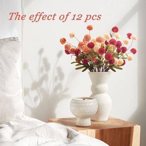 SITUMEIZI Orange Fake Silk Pompon Mums Artificial Fall Flowers with Stems - Image 3