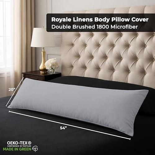 ROYALE LINENS Microfiber Body Pillow Cover with Zipper, 20x54 Inches-Silver - Image 2