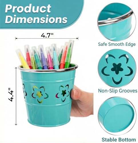 Noamus 9 Pack Metal Pen Holder, Desktop Pencil Bucket with Hollow Flower Cutouts, Colorful Makeup Brush Storage Cup, Versatile Cutlery Pots for Office Classroom School Crafts(9 Color) - Image 2