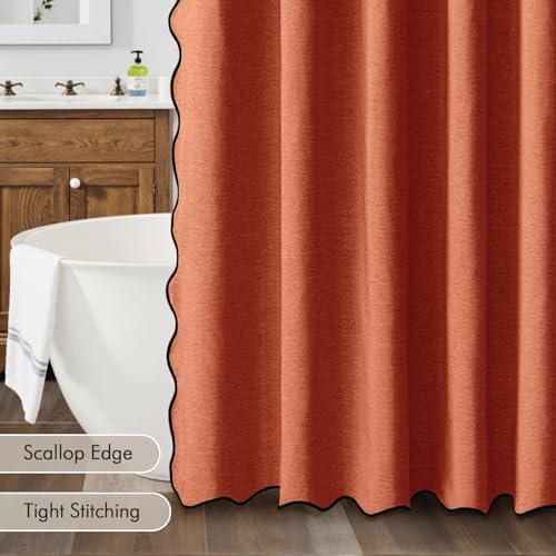 MIULEE Burnt Orange Scalloped Linen Shower Curtain 72x72 Inches - Image 5
