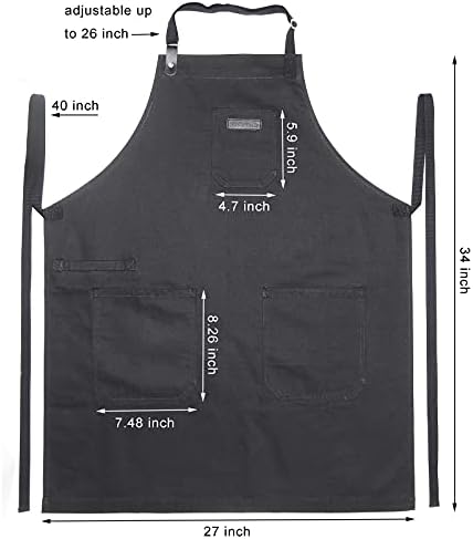 Black Kitchen Apron for Cooking, with Pockets & Towel Loop - Image 7