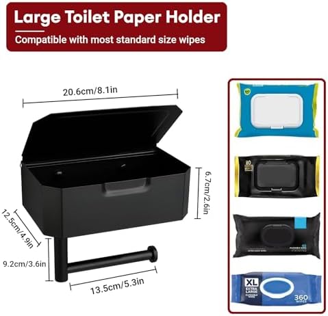 Toilet Paper Holder with Shelf, Wall Mounted Wipes Dispenser - Image 2