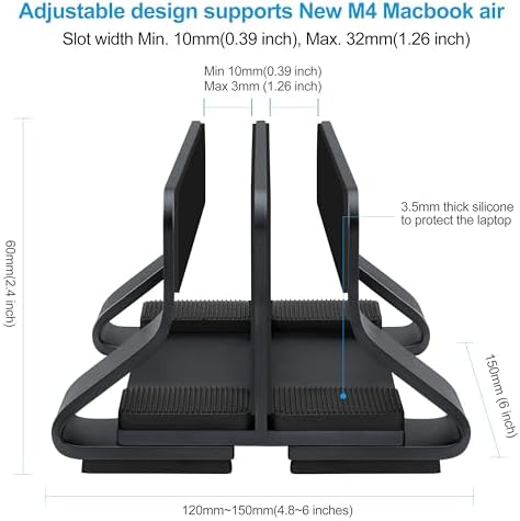 Aluminum Dual Vertical Laptop Stand Dock Holder, Supports 2 Devices, Adjustable Slot Width 15-36mm, Space-Saving Upright Storage for MacBook and Laptops - Image 4