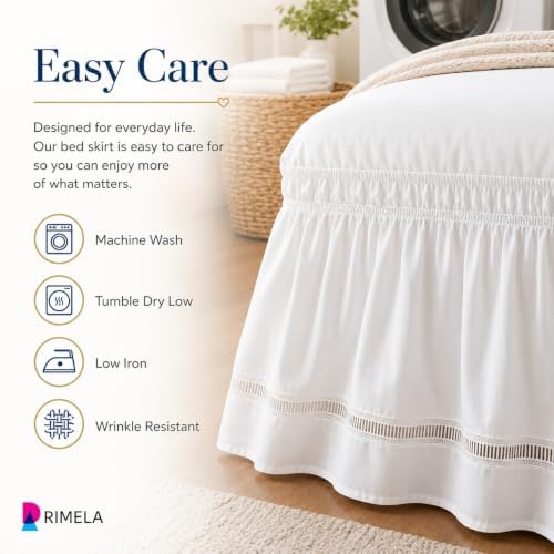 White Jacquard Bed Skirt Queen 16" Drop, Elastic Wrap Around Bedskirt - Image 4