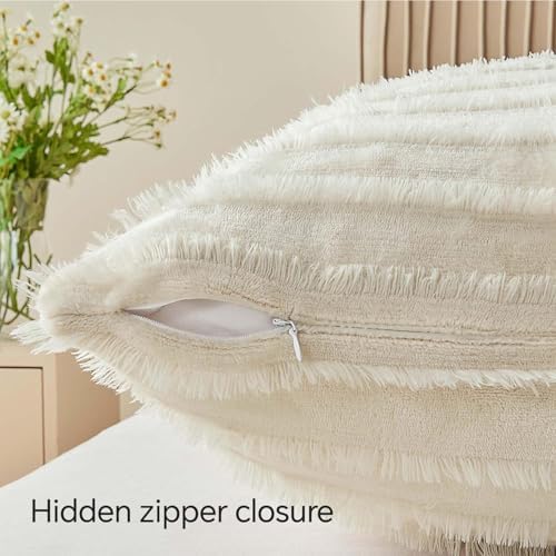 BEDELITE Velvet Pillow Covers with Zipper, Boho-Beige, 18x18 Inches, 2 Pack - Image 4