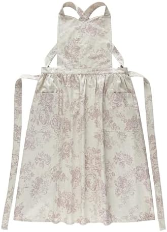 Adult Kitchen Apron Floral Cotton Waterproof Adjustable Apron Cooking Baking Garden Chef Apron with Pocket by Unknown