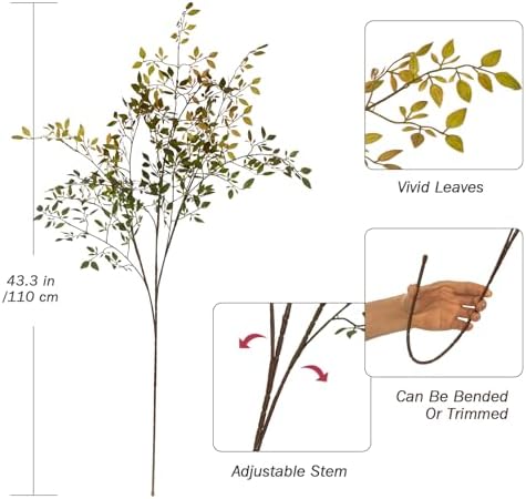 Artificial Greenery Branches Fake Plants Eucalyptus Stems,Plastics Ficus Stems for Vase, Faux Plants Indoor,43.3" Faux Greenery Indoor Vase Fillers for Home Decoration(3Pcs Orange) - Image 2