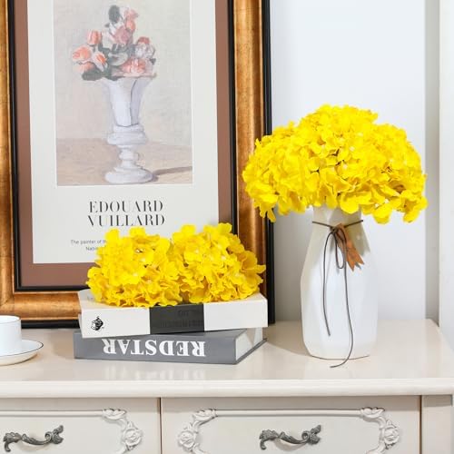 Fake Yellow Hydrangea Artificial Flowers - Faux Silk Hydrangeas Flowers Heads with Stems Real Touch for Home Wedding Party Table Decor(Yellow,Pack of 10) - Image 2