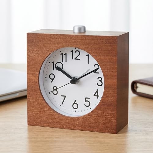 Wooden Analog Alarm Clock Silent Battery Operated with Night Light - Image 5