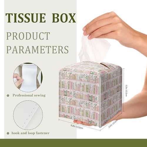 Booklover's Library Decorative Leather Tissue Box Cover - Tissue Box Holder Gifts for Women Family and Friends Funny Unique Home Decor Decorative for Kids Room Kitchen Bathroom Office - A10 - Image 2