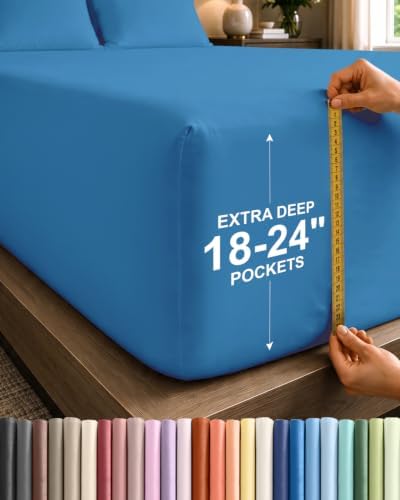 CGK Extra Deep Queen Single Fitted Sheet Only - Denim Blue by CGKUnlimited