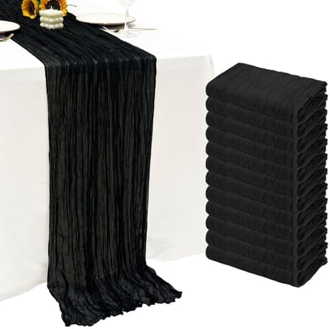 12Pack Black Cheesecloth Table Runner 20 x 120 inch Gauze Table Runners by Seveups