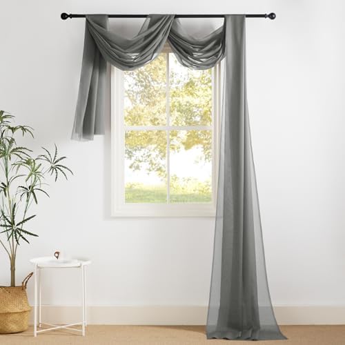 NICETOWN Bed Canopy Scarf Curtains Sheer Textured - Multifunctional Window Topper Scarf Home Decor Voile Valance for Party/Carnival (Sold Individually, W60 x L216, Dark Gray) by NICETOWN