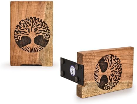 NIRMAN Office Bookends Iron & Acacia Wood Tree of Life Office Bookends for Shelves or Bookcase Heavy Bookends, Home Décor Gift (4"" X 4"" X 6""), (Set of 2), Brown - Image 2