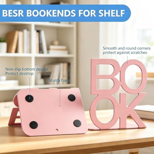 Book Ends Pink Metal BookEnds for Bookrack Desk,Books - Image 5