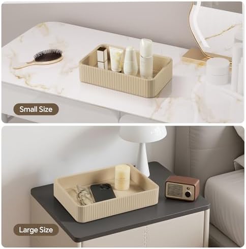 Desk Organizer Tray, PU Leather Nightstand Organizer, Beige 2-Pack - Image 6