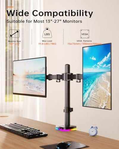 Afaloona RGB Dual Monitor Arm with USB Hub, Desk Mount for 13-27" Monitors - Image 5