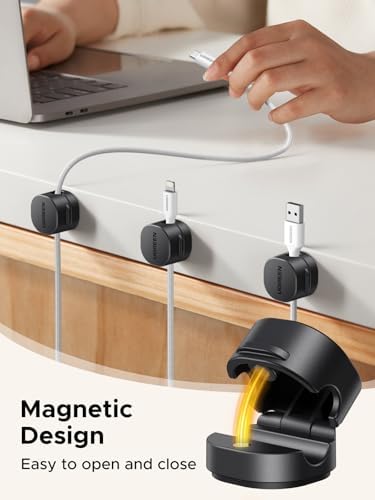 UGREEN Cable Organizer Clips, Adhesive Cable Management - 6-Pack Strong Magnetic Cord Holder for Desk to Keep Phone Charging Cables, Computer Cords, and Various Cord Organized for Nightstand, Black - Image 2