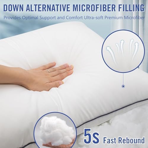 Vorouhals Hotel Collection Bed Pillows for Sleeping 4 Pack Standard Size Cooling Pillows Set of 4 for Back, Stomach or Side Sleepers, Super Soft Down Alternative Microfiber Filled Pillows - Image 3