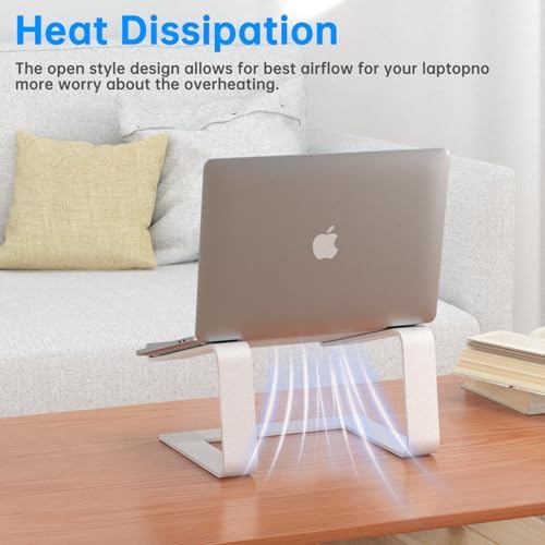 GleYo Laptop Stand for Desk Portable Computer Riser Metal Notebook Holder Printer Stand Office Desk Accessories Compatible with MacBook Air, Pro, Dell, HP, Lenovo and All 10-16" Laptops, Silver - Image 4